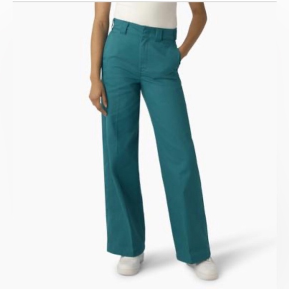 Dickies Women's Regular Fit Wide Leg teal green deep‎ lake Work Pants size 12R - Picture 1 of 7